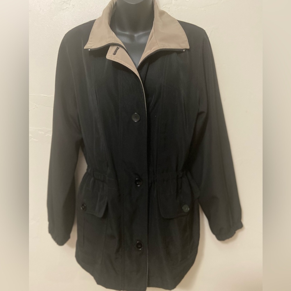 Gallery~Neutral~Knee-Length~Trench Coat~Waist Drawstring/Toggle~Zip Close~Size S